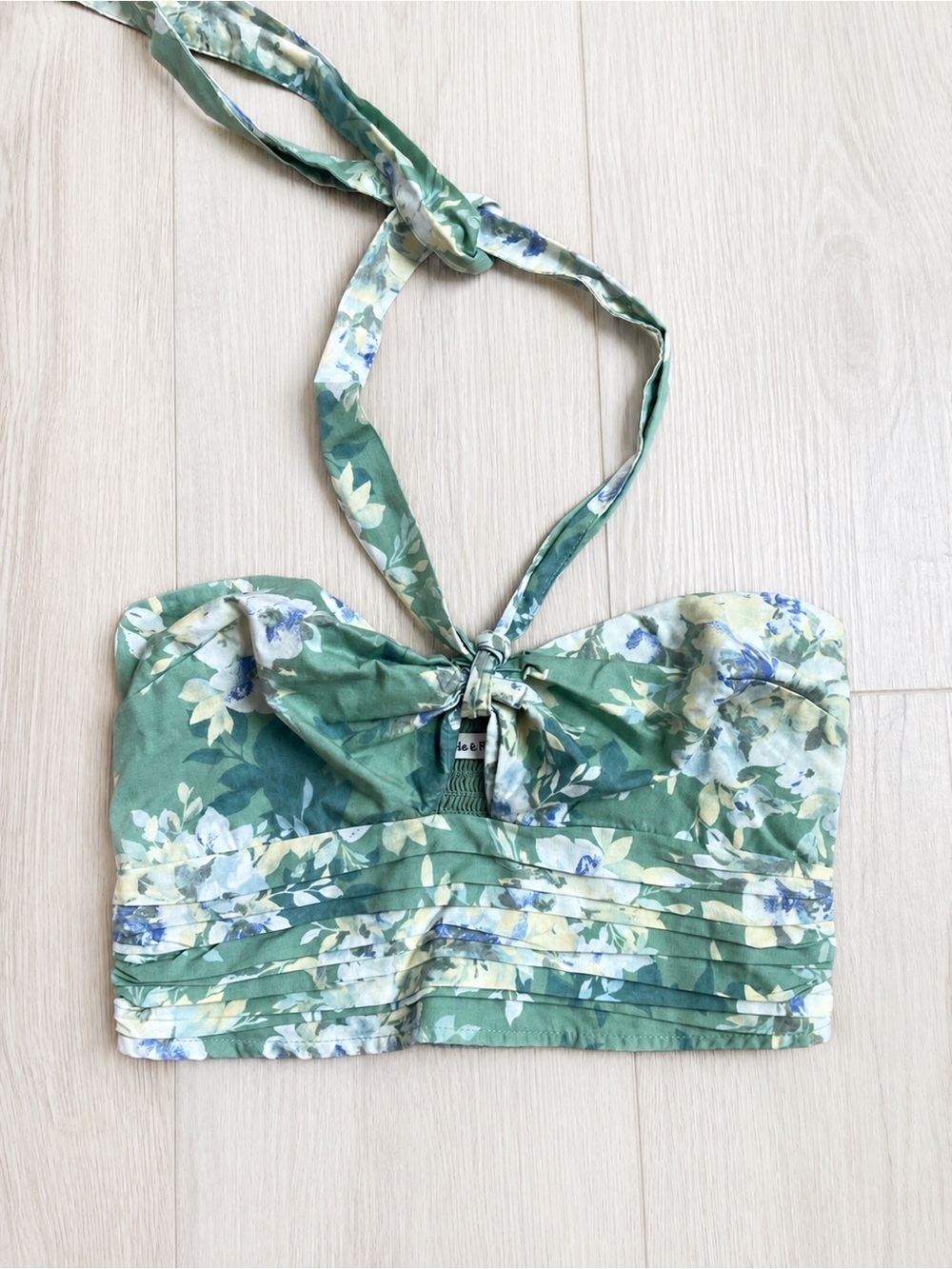 Abercrombie & Fitch Floral Sage Green Halter Tie Crop Top